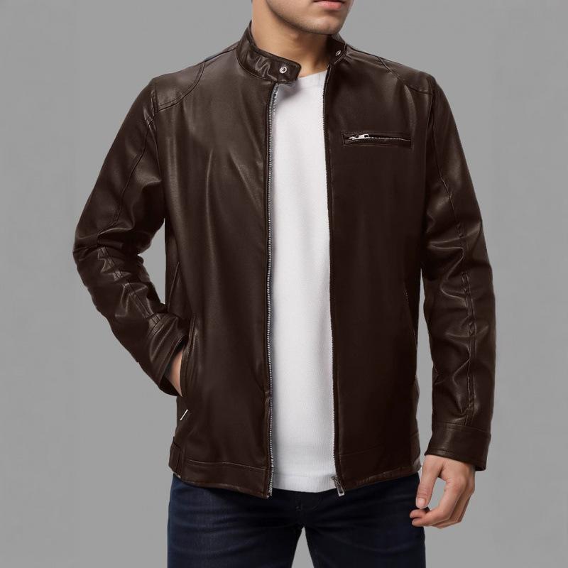 European and American men's high-end leather motorcycle leather jacket men's stand-up collar punk leather jacket men