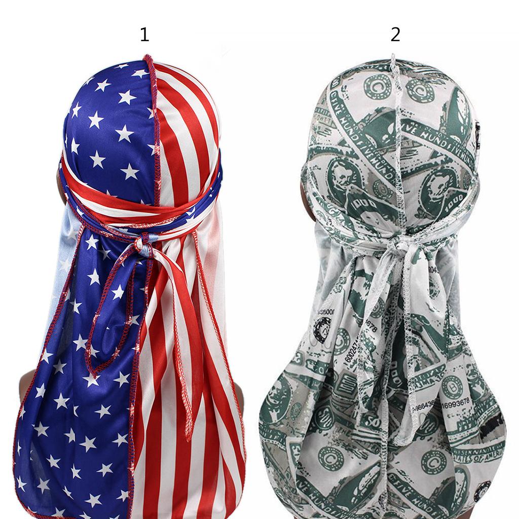 Cycling Headwraps Skull Cap Biker American Flag Printed Long Tail Pirate Hat