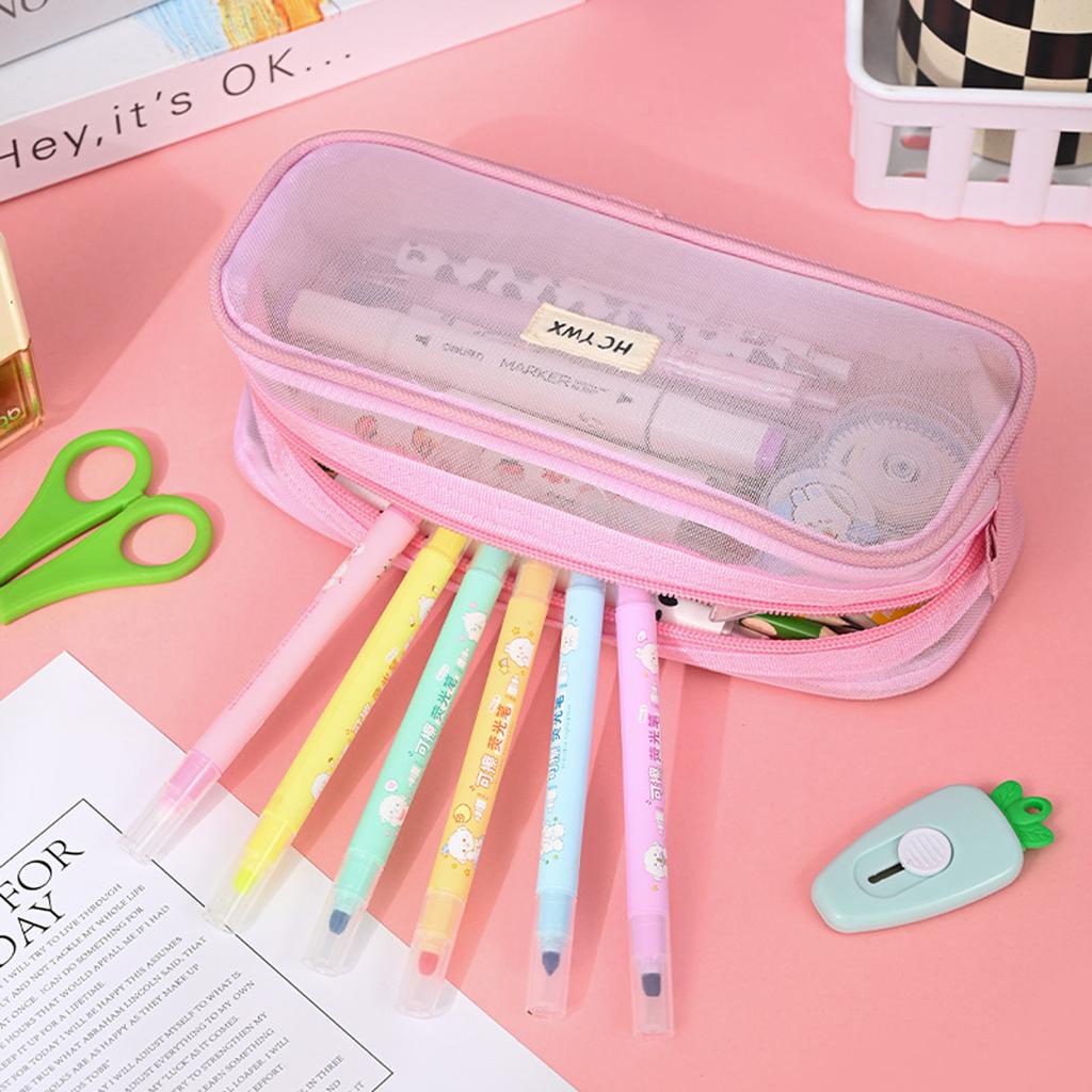 Transparente Netztasche für Stifte, tragbar, mit großem Fassungsvermögen, Unisex, Aufbewahrungsbox für Schreibwaren, hochwertig, schlicht, Studenten-Stiftebox