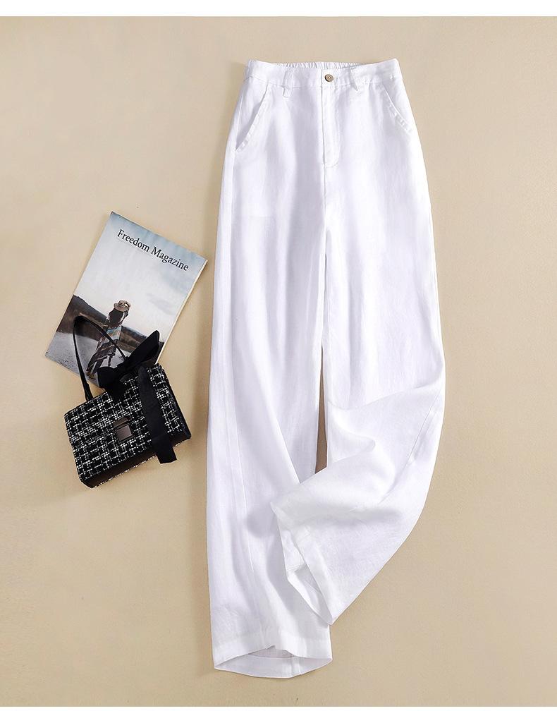 

Женские льняные широкие брюки с высокой талией, драпированные тонкие хлопковые льняные повседневные прямые брюки XXL белый
