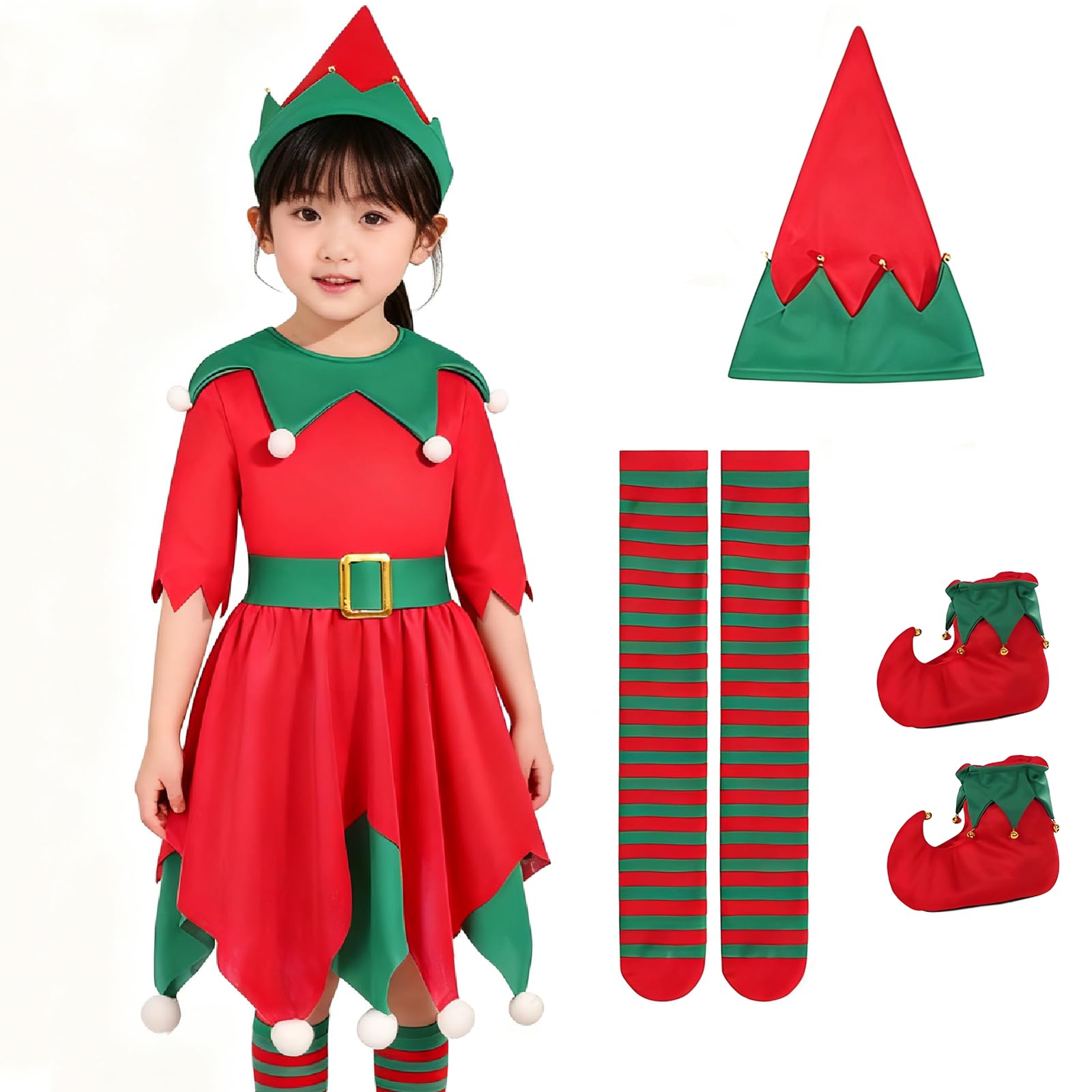 Рождественский детский костюм Yi-gog, Милый Санта с длинным рукавом (Красный, Детский размер XL)