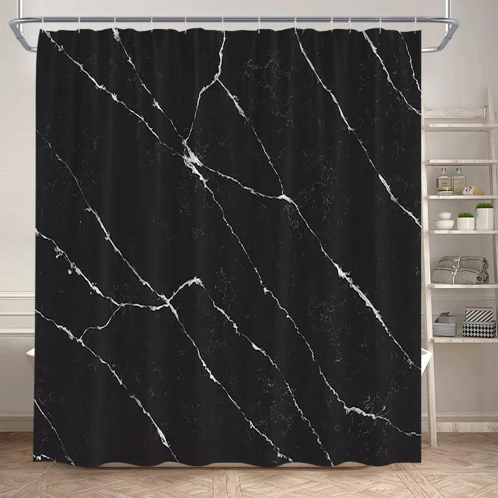 Marble Shower Curtain Set Creative Watercolor Ink Art Geometric Modern Bathroom Decor Floor Rug Bath Mats Toilet Lid Cover