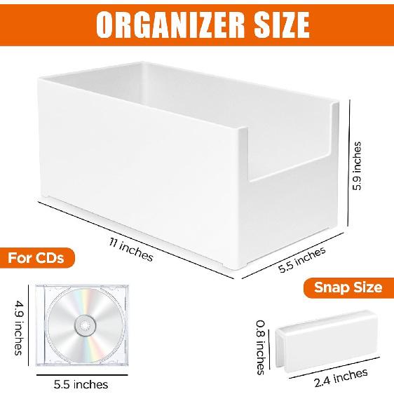 CD Storage Box, Stackable Plastic CD Organizer, Hold Up To 25 CDs, CD Storage Case For Desk And Shelf