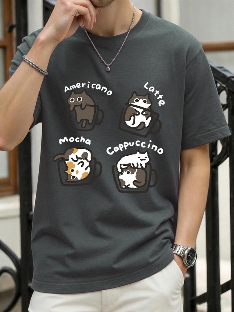 Cat Coffee Art Letter Printing TShirts Womens Cotton Summer Tops Soft Loose ONeck Short Sleeve T Shirts Casual Womans Clothes