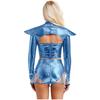Womens Alien Costume Long Sleeve Hollow Out Cropper Top Transparent Skirt Space Themed Club Wear Outfit