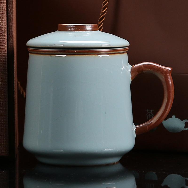 High-End Ru Kiln Tea Three-Piece Set With Lid Filter Ceramic Cup Tea Can Business Gift Formulation