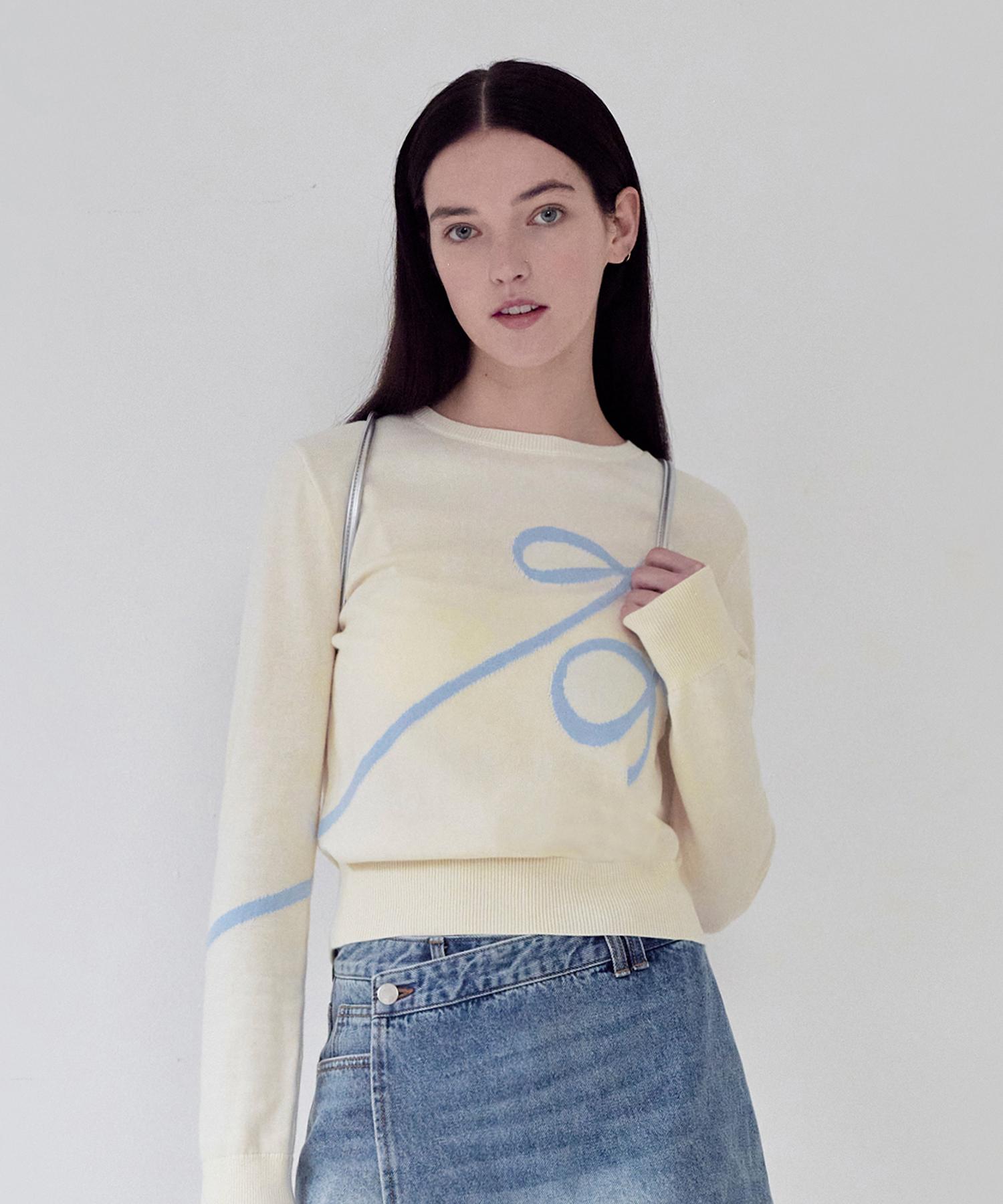 Kirsh Plain Ribbon Cherry Knit [Ivory] 1