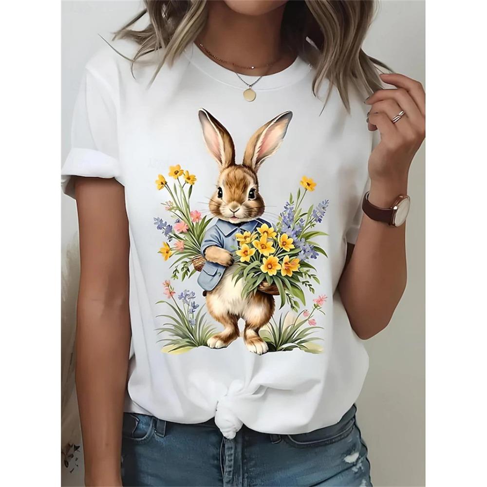 Summer New Easter Bunny Pattern T-shirt Women Girls 3D Printed Short Sleeve Women Street Casual Harajuku Tee Shirt Kids Clothing