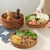 Creative Imitation Vine Weaving Grid Basket Square Handmade Hot Pot Side Dish Basket 10 Styles Woven Rattan Snack Storage Tray