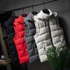 Men's Korean-Style Sleeveless Cotton Vest with Removable Hood, Warm & Trendy for Autumn and Winter.