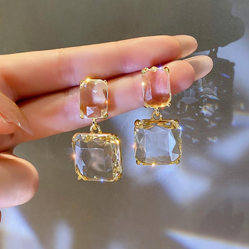 Green Earrings White Glass Rhinestone Square Big Wedding Earrings Bridal Engagement Charm Jewelry Women'S Accessories