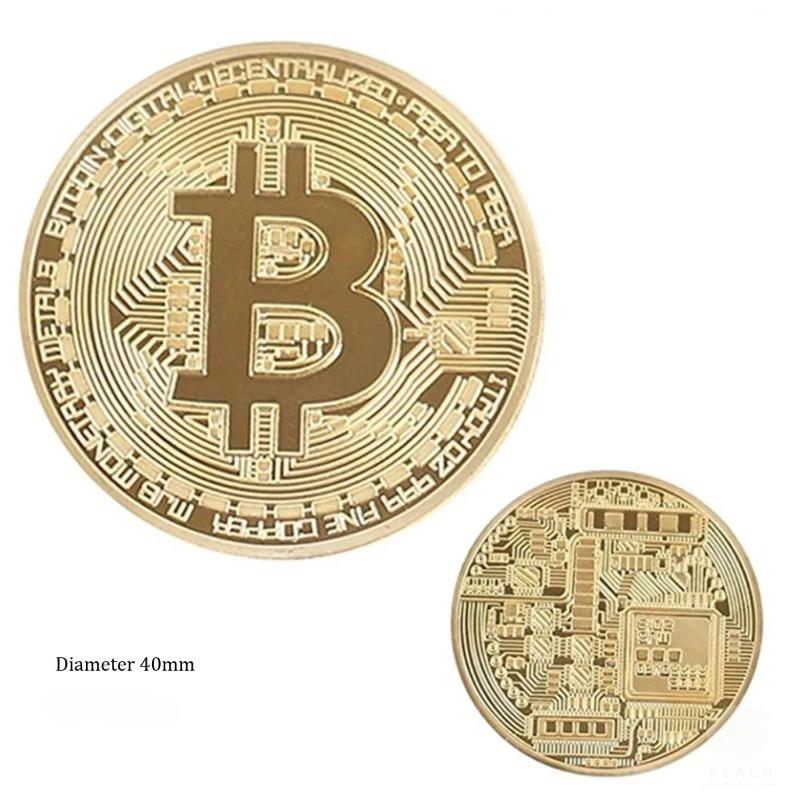 Moneta prezentowa BTC Casascius Bit - pozłacany metal, antyczna imitacja, fizyczny symbol Bitcoina, kolekcjonerska sztuka