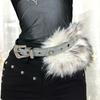 Punk PU Studded Fur Belt Y2k Vintage Faux Fur Rhinestone Patchwork Belt Metal Plush Waist Chain Furry Waistband Jeans Belts