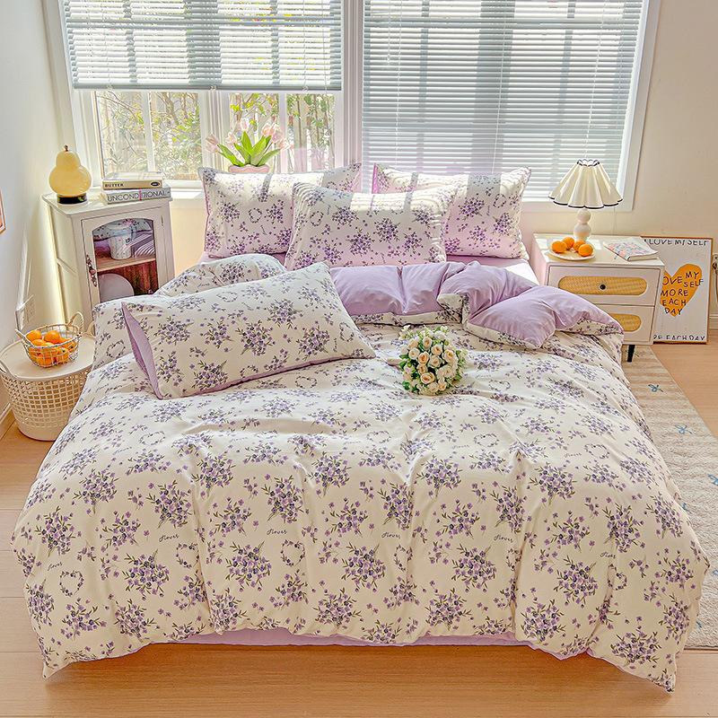 Washed Cotton Single-sided Printing Duvet Cover Single Person Student Dormitory BedSheets Four Season Universal Machine Washable Household Bedding Set