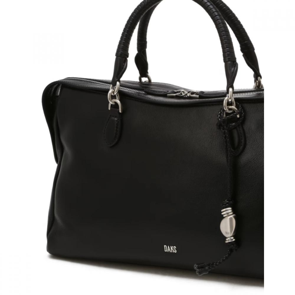Daks Black Leather Tote Bag With Logo Decoration Dcba6f270bk