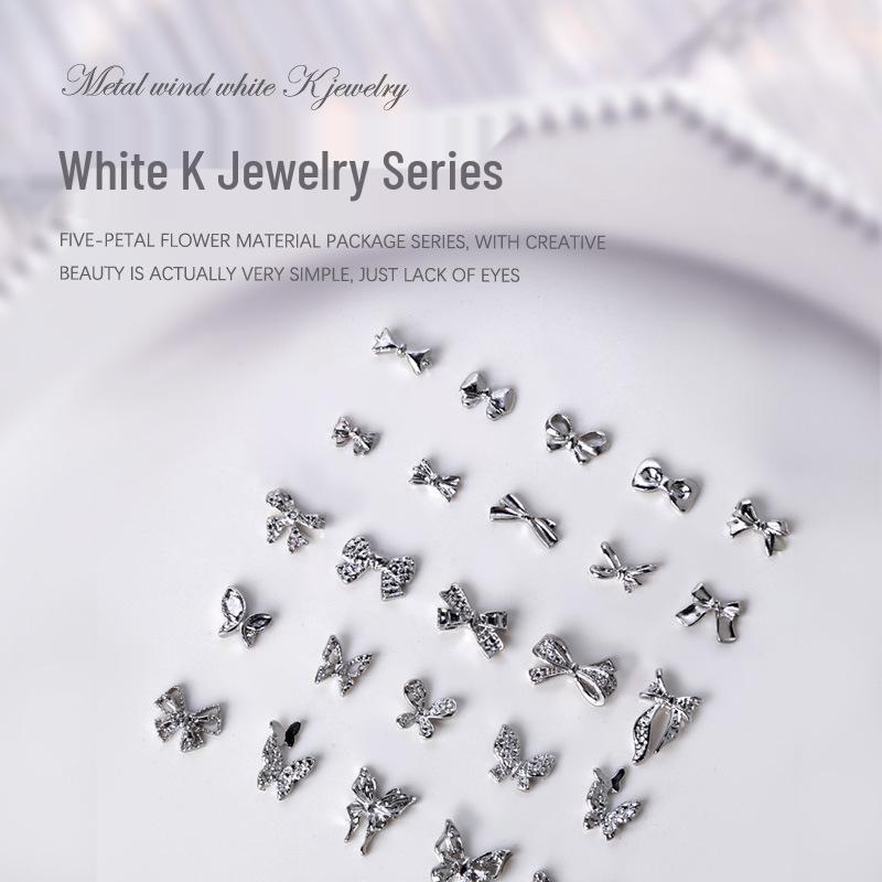 

Metallic White & Silver 3D Bow Tie Nail Art Decorations - 10 Pieces