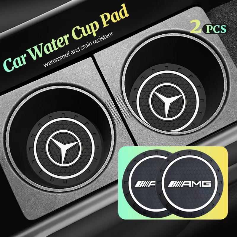 WSKHJ1 Hot 2026 New For Benz 2Pcs Car Silicone Coaster Anti-Slip Water Cup Drink Mat For Mercedes Benz AMG W204 W203 W205 W211 W212 W21