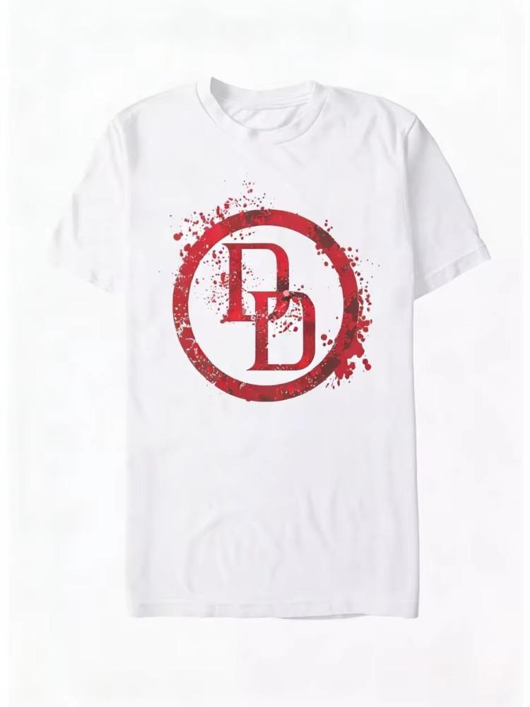 Marvel 2026 New High Quality Marvel Daredevil Logo Splash Print Mens and Womens Short Sleeve Plus Size Casual TShirts Soft