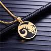 Punk Zodiac Constellation Pendant Gold Color Stainless Steel Round Necklaces for Men Women Fashion Party Jewelry Birthday Gift