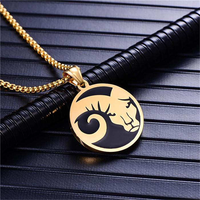Punk Zodiac Constellation Pendant Gold Color Stainless Steel Round Necklaces for Men Women Fashion Party Jewelry Birthday Gift
