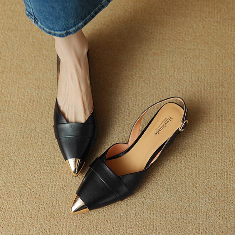 Fashion NEW Summer Women Sandals Genuine Leather Shoes for Women Cover Toe Slingback Sandals Pointed Toe Strange Heel Designer Sandals