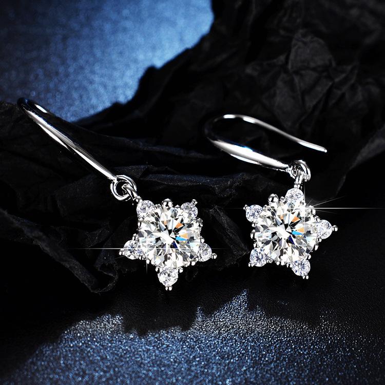 Korean Style Moissanite Snowflake Stud Earrings for Women