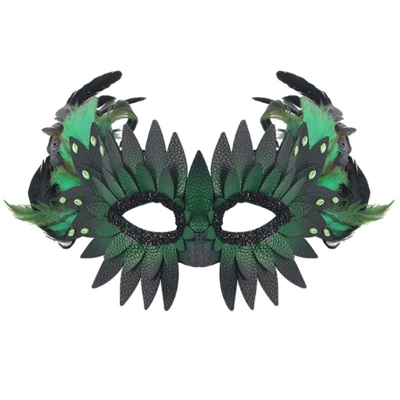 

Elegant Owl Feather Beak Mask Half Face Design Lightweight PU Headwear For Halloween Costume Parties And Role Play зелёный