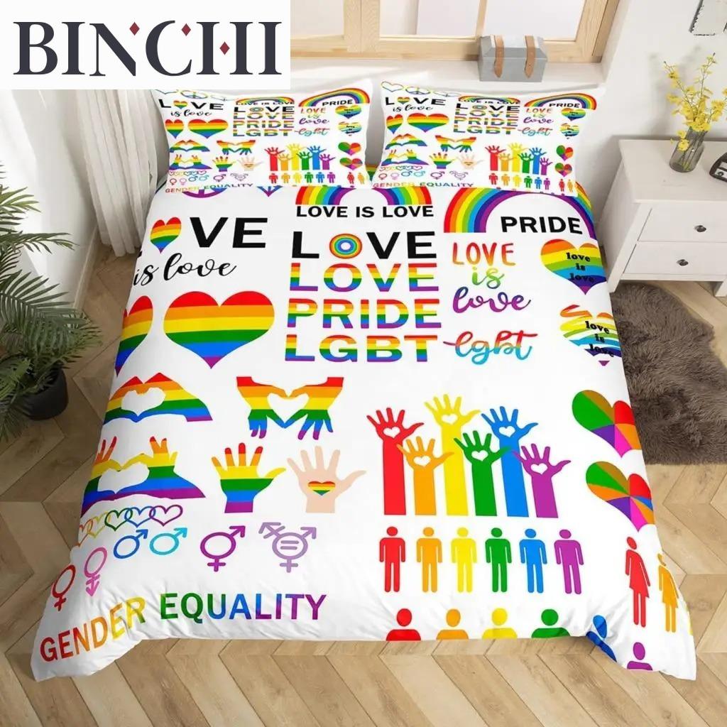 Love Is Love Duvet Cover Rainbow Bedding Collection Pride For Love Theme Romantic Comforter Cover Colorful Cartoon Car Bedspread Cover