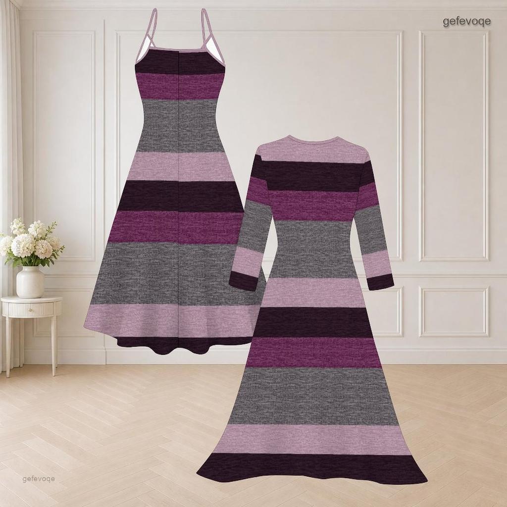 Women Plus Size Two Piece Outfit Printed Strappy Flared Dress And Long Sleeve Open Front Cardigan