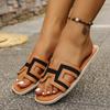 New Women's Color Block Trendy Flat One Strap Slide Sandals Summer Fashion Vacation Beach Outdoor Wear