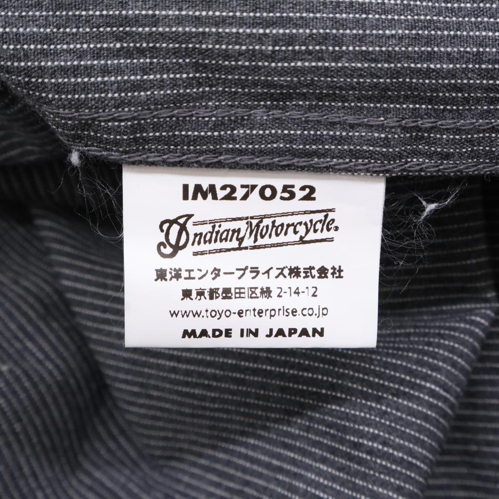 Indian Motorcycle Grey Cotton IM27052 Pinstripe Embroidered Shirt Tops L Gray stripesUsed