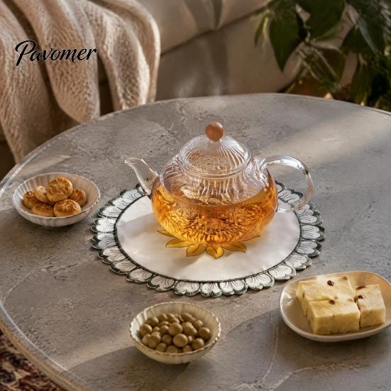 Retro Sunflower Lace Coasters Flower Shaped Placemat with Embroidered Pattern, Pastoral Style for Dining Table, Exquisite Table Covers Heat Resistant