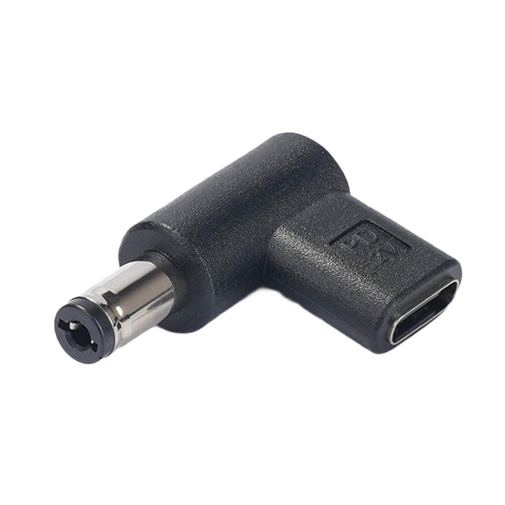 Female USB C To Male DC5.5x2.1mm/5.5x2.5mm Adapter 90 Degree Charging Connector for Phones Laptops Routers Black
