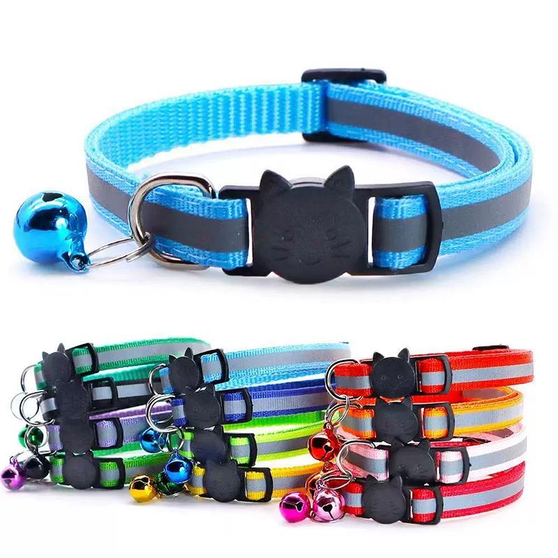 Cartoon Cat Head Reflective Pet Collar Colorful Bell Adjustable Safety Neck Strap Fashion Pet Collar For Kitten Puppy Small Dog
