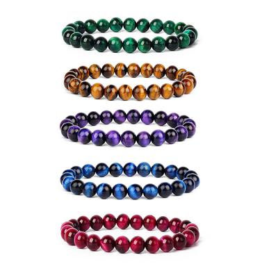 Natural Stone Bracelets Natural Healing Energy Tiger Eye Bracelet Polished 8 MM Crazy Stone Beads Bangle Elastic Pulsera