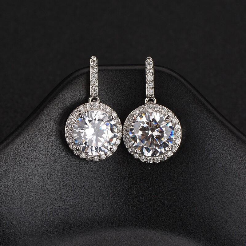 Light Luxury Round Zircon Drop Earrings for Women Ladies Fashion Temperament Silver Color Dangle Earrings Wedding Jewelry Gifts