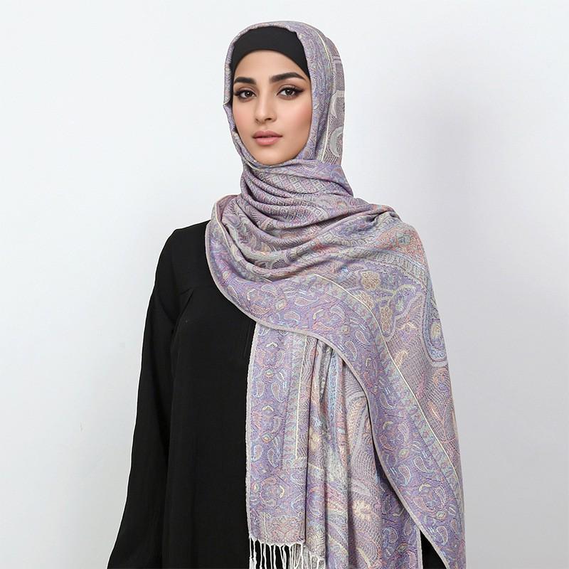 Jacquard Cashew Long Scarf Warm Acrylic Shawl With Tassels Ethnic Style Wrap