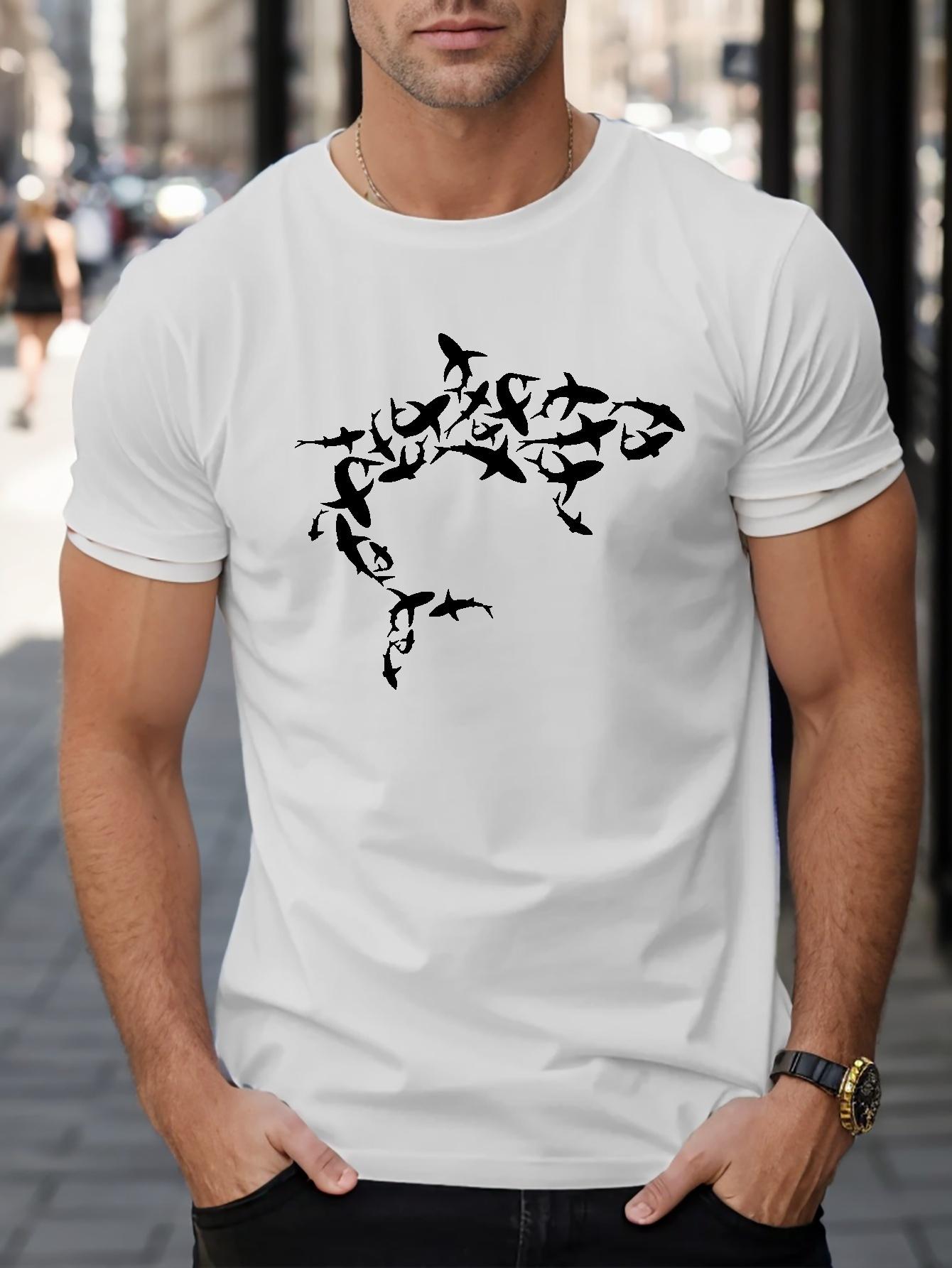 

Slim Fit Casual T-shirt - Black with White Geometric Shark Graphic S