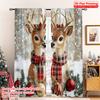 2D Flat Printing 2pcs Window Curtains Christmas Reindeer and Snowflakes Versatile Polyester Fabric Without Electricity Party