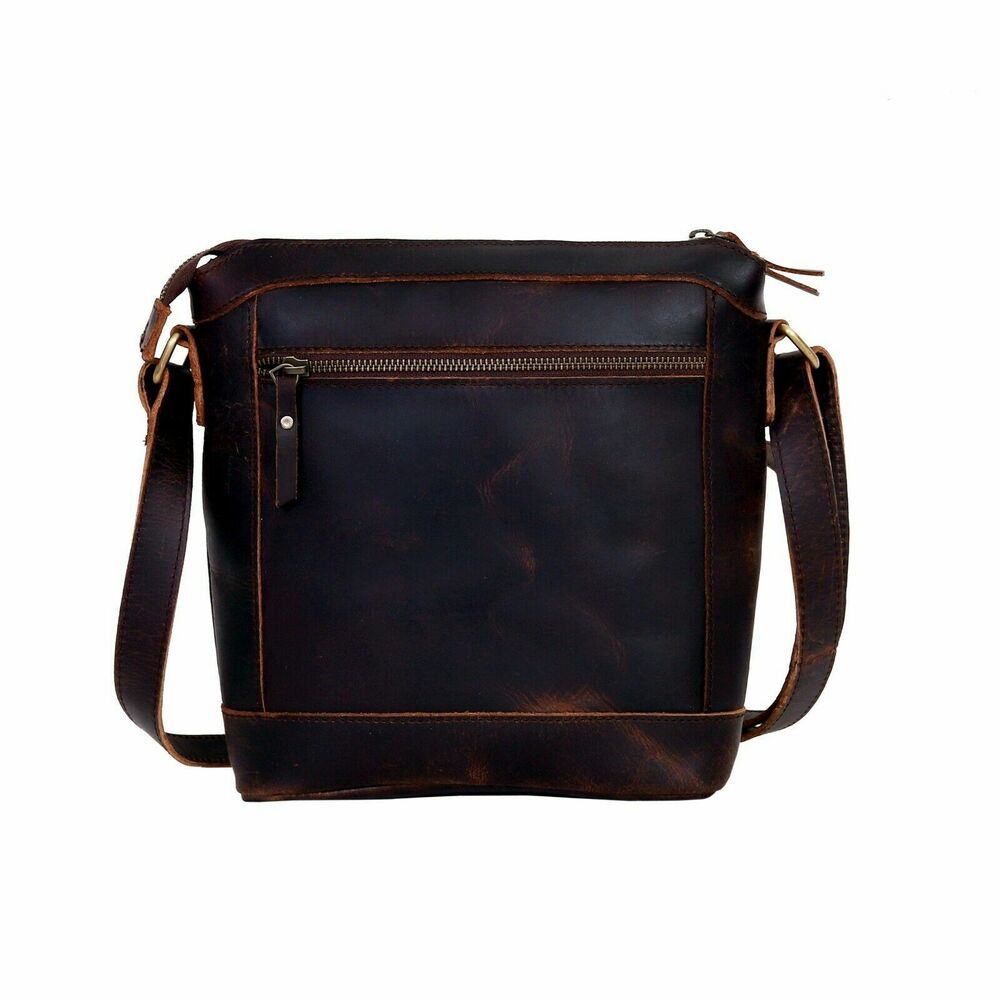 Handmade Unisex Buffalo Leather Crossbody Bag Handbag Brown