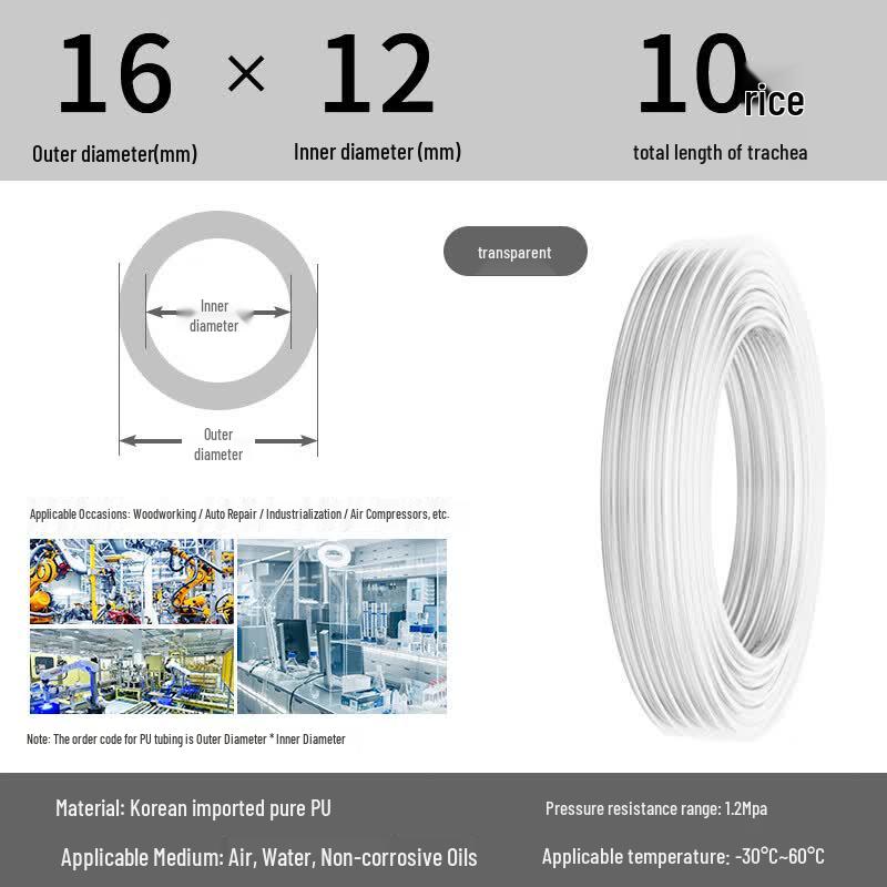 Sanyou 16x12mm Transparent PU Air Hose