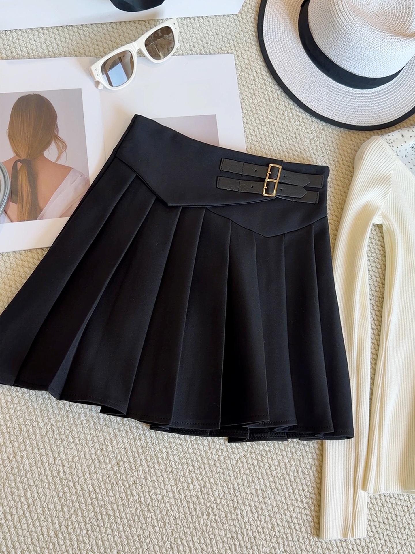 

Утягивающая мини-юбка в складку с высокой талией для женщин - Весна/Лето 2026 Корейский стиль А-силуэта Small чёрный