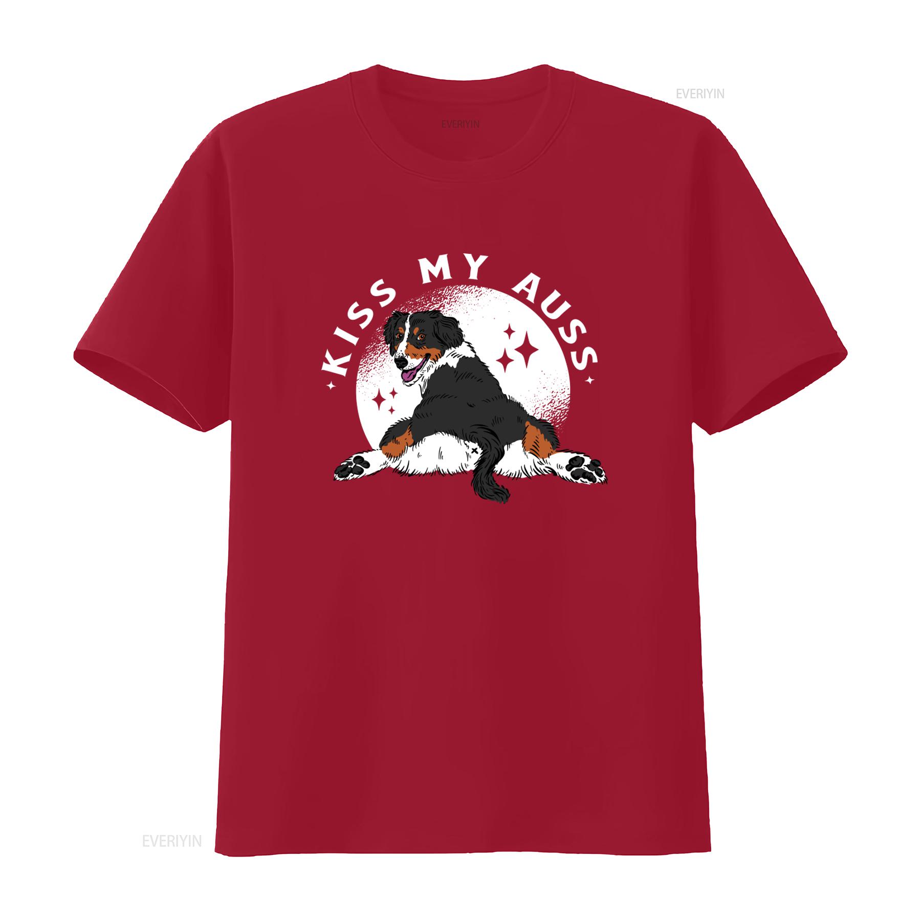 Kiss My Auss Aussie Australian Shepherd T Shirt for Dog Lovers Casual Wear vintage Washed fashion homme streetwear Versatile S