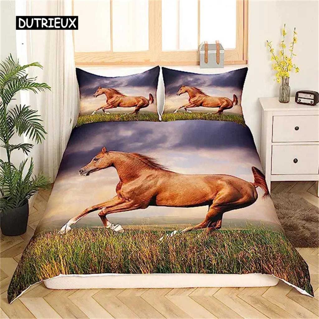 

Black Horse Kids Boys Galloping Quilt Cover Three-Dimensional Farm Animals Comforter Cover for Teens Adult Rustic Country Style Farmhouse Decor EU single(135x200cm)