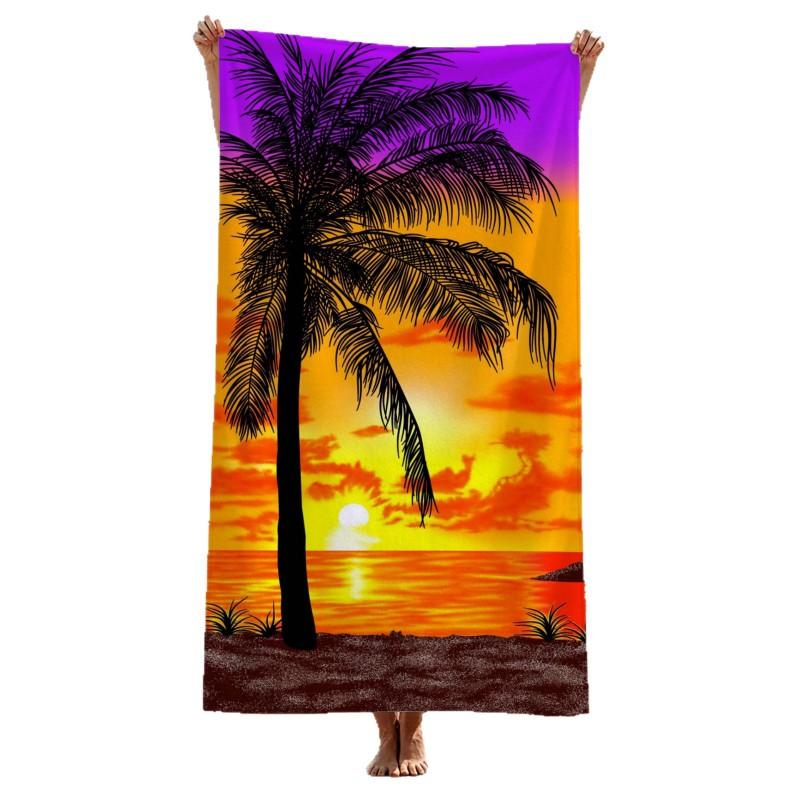 Ultra Absorbent Quick Dry Microfiber Beach Towel Sunset Palm Tree Print 70x140cm Lightweight Travel Bath