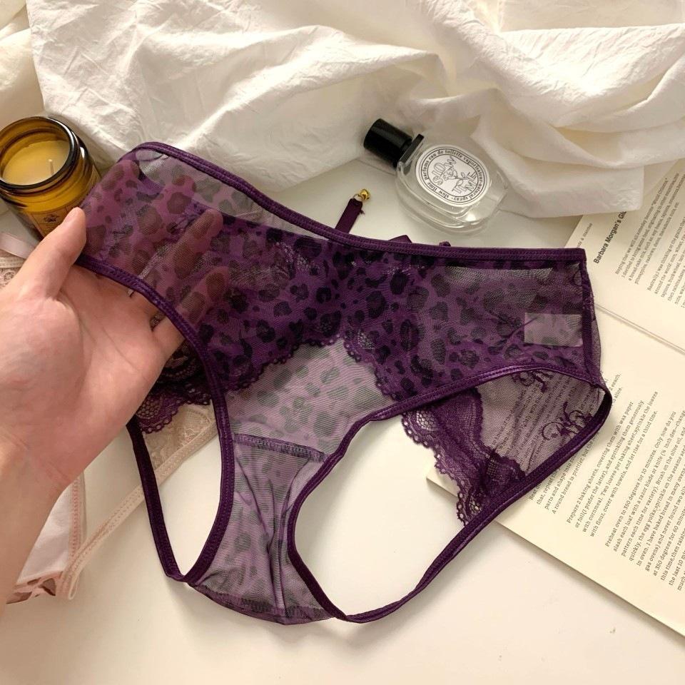 Lady Summer New Leopard Print Lace Bow Hollow Breathable Triangle Briefs