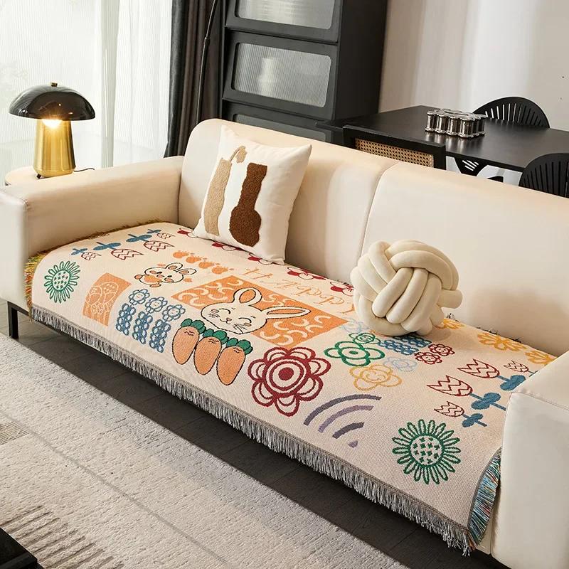 Cartoon Printed Sofa Towel Four Season Universal Sofa Cover Cloth Breathable Anti Slip Dirt Resistant Sofa Cover Couch Cushion