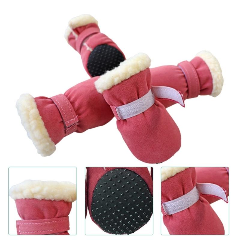Winter Warm Pet Shoes 4pc/set Cute Dog Booties Snow Walking Puppys Booties Shoes Casual Fashion No-slip Dog Shoes
