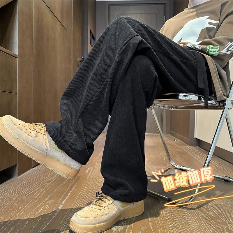 Chaolun Men's Corduroy Straight Casual Pants, New Autumn Plus Velvet, Loose Fit, Long Sports Pants