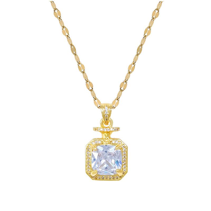 Perfume Full Diamond Fashion Light Luxury Temperament Gorgeous Full Diamond Necklace Female Versatile Collarbone Chain Titanium Steel Chain